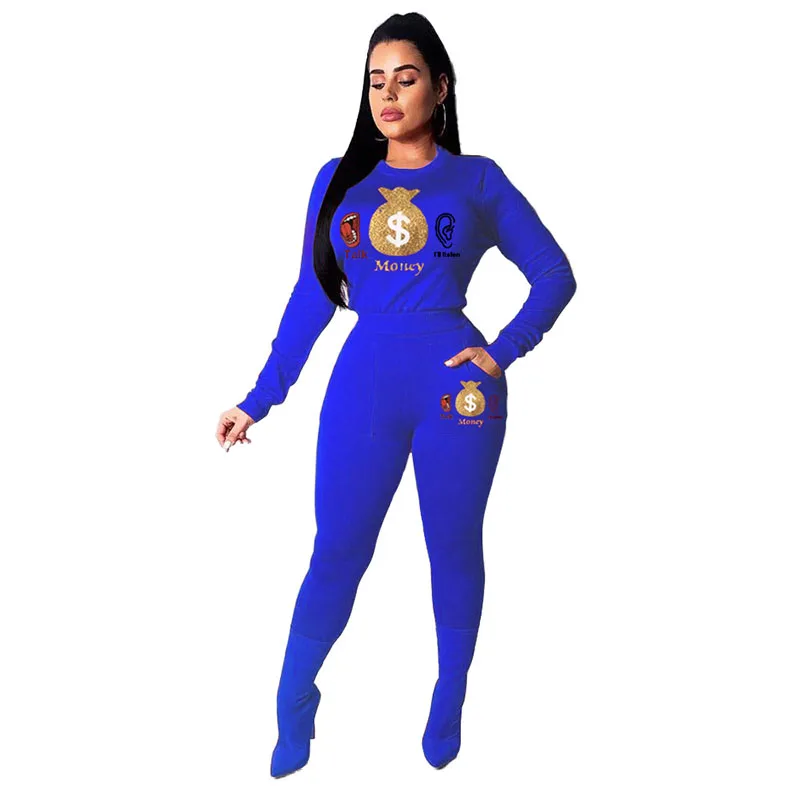 

2020 Autumn Women Suit Hot Style Model Letter Print Pattern Sports Tops & Pants European And American Fashion Two Piece Set