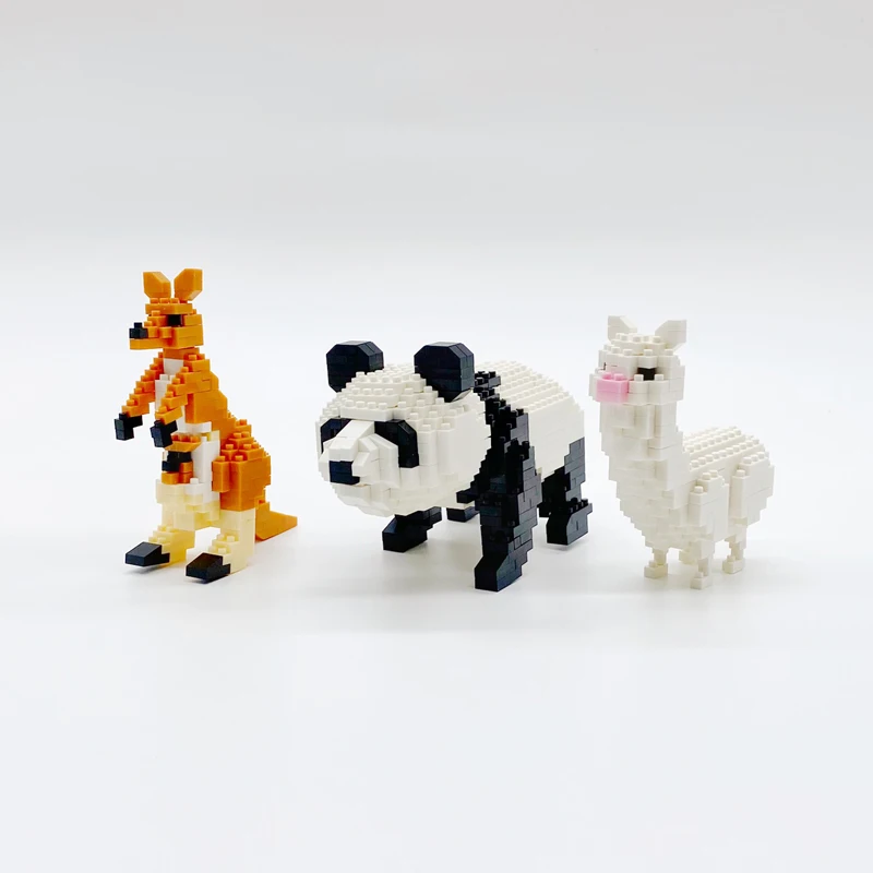 

PZX Animal World Panda Beer Kangaroo Alpaca Creative 3D Model Building Blocks Kit DIY Mini Diamond Bricks Toy for Kids Children
