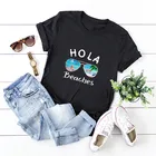 Женская футболка с принтом Hello Beach, летняя футболка в стиле Харадзюку, Женская футболка из 100% хлопка с круглым вырезом и коротким рукавом, женские топы