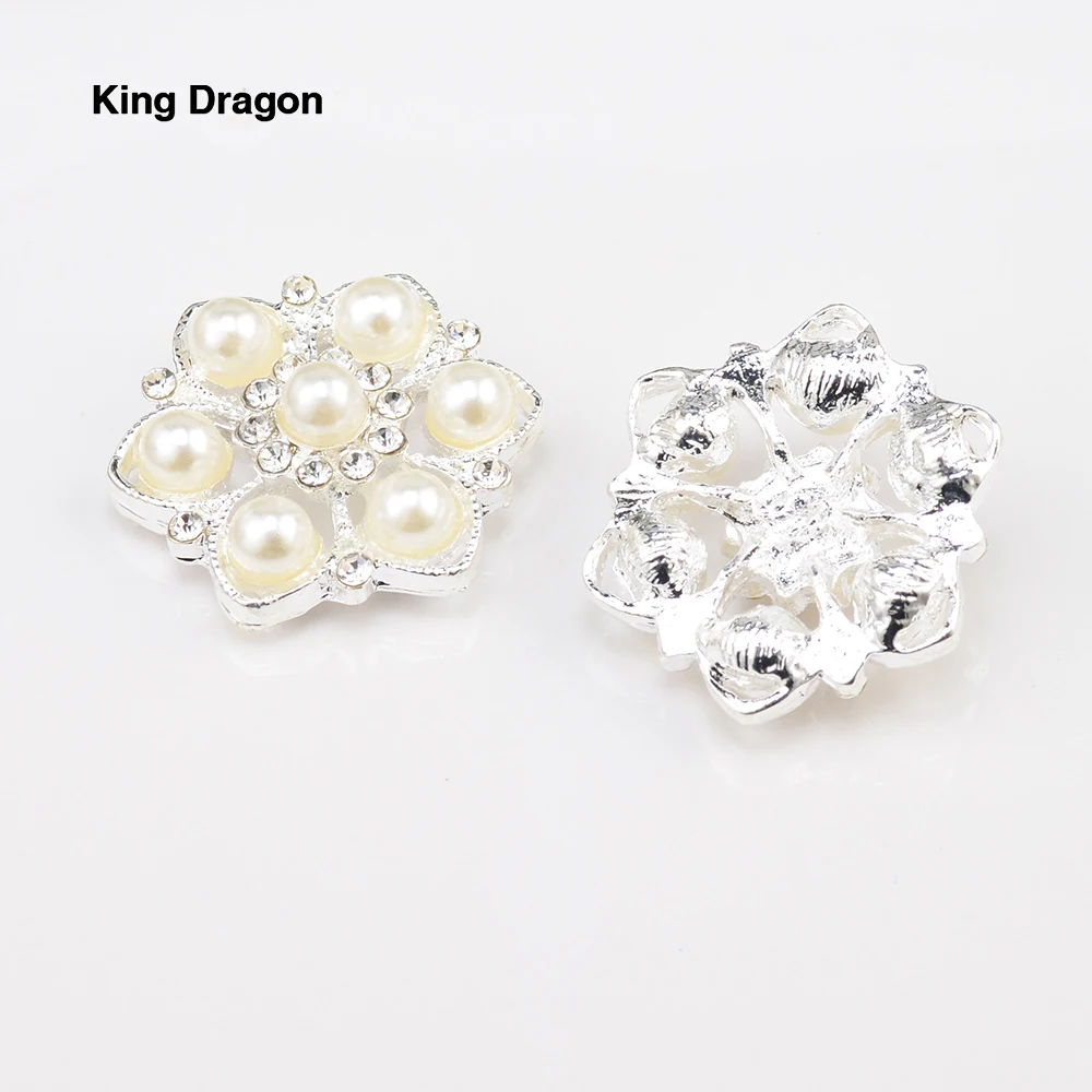 Пуговицы с жемчугом и стразами King Dragon 25 мм 10 шт./лот серебристого цвета KD586 | Дом