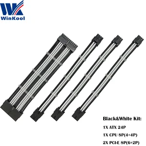 WinKool черно-белый цвет мама-папа 18AWG рукав PSU удлинительнабор кабелей 1X ATX 24P ЦП 8P 2X PCI-E 8P