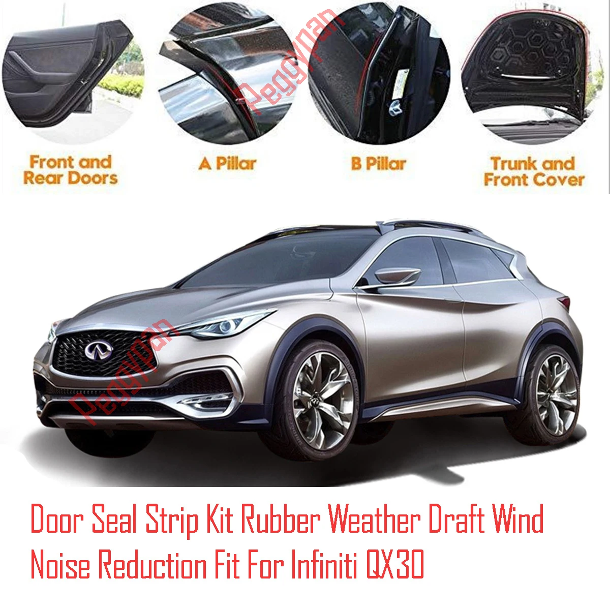 Door Seal Strip Kit Self Adhesive Window Engine Cover Soundproof Rubber Weather Draft Wind Noise Reduction Fit For Infiniti QX30