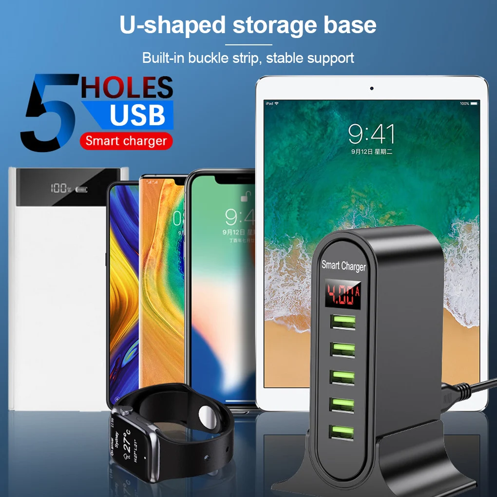 Зарядное устройство с 5 USB-портами для Xiaomi зарядная станция со светодиодным