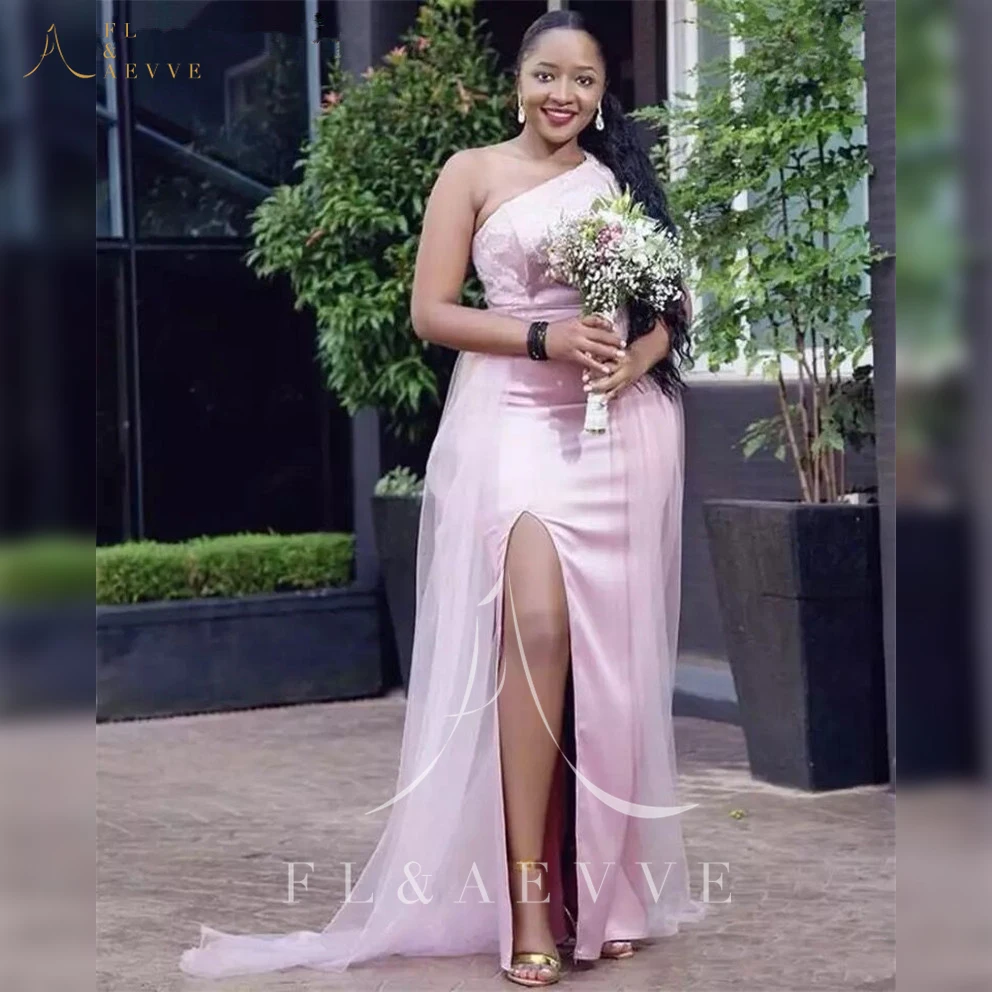 

Pink Satin Dresses for Wedding Party Dress One Shoulder Side Split Elegant Gowns Bridesmaid Dress Woman Bridesmaids Women 2021