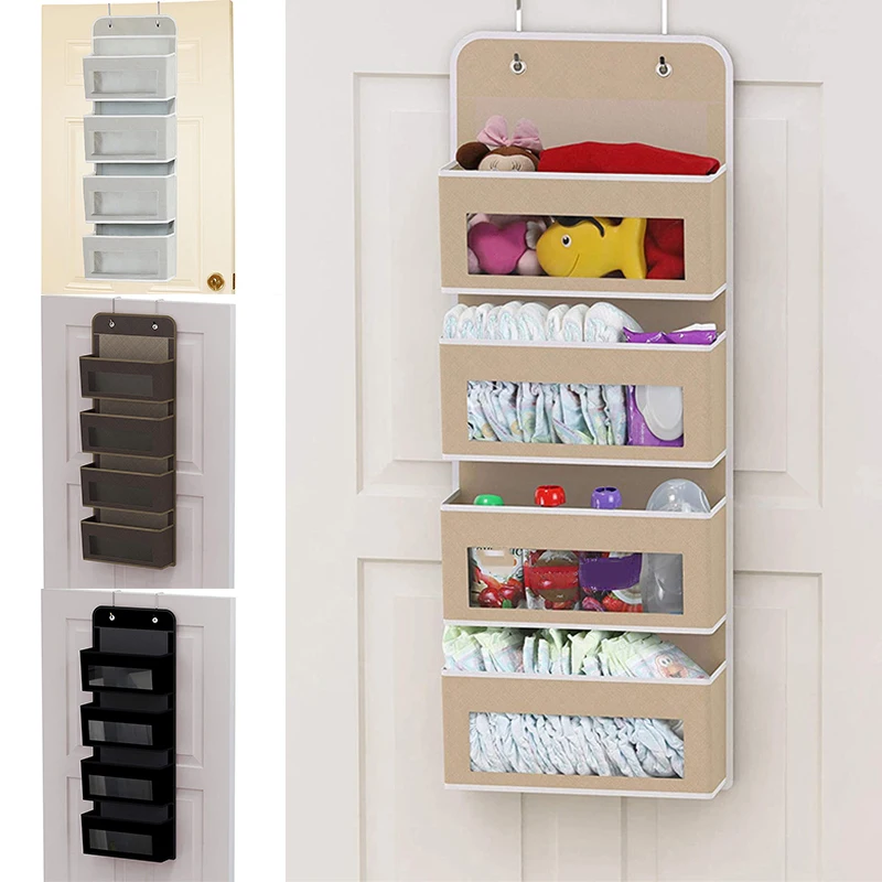 

Over Door Hanging storage Organizer bedroom 4 Clear Window Pockets Wall Mount Storage Hooks Bathroom Dorm Organizing