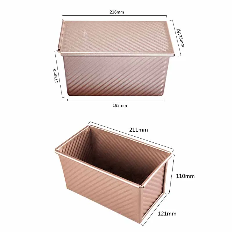 

1Pcs Golden Carbon Steel Toast Mould With Cover Corrugated Non-Stick Toast Bread Baking Mold Household Tools