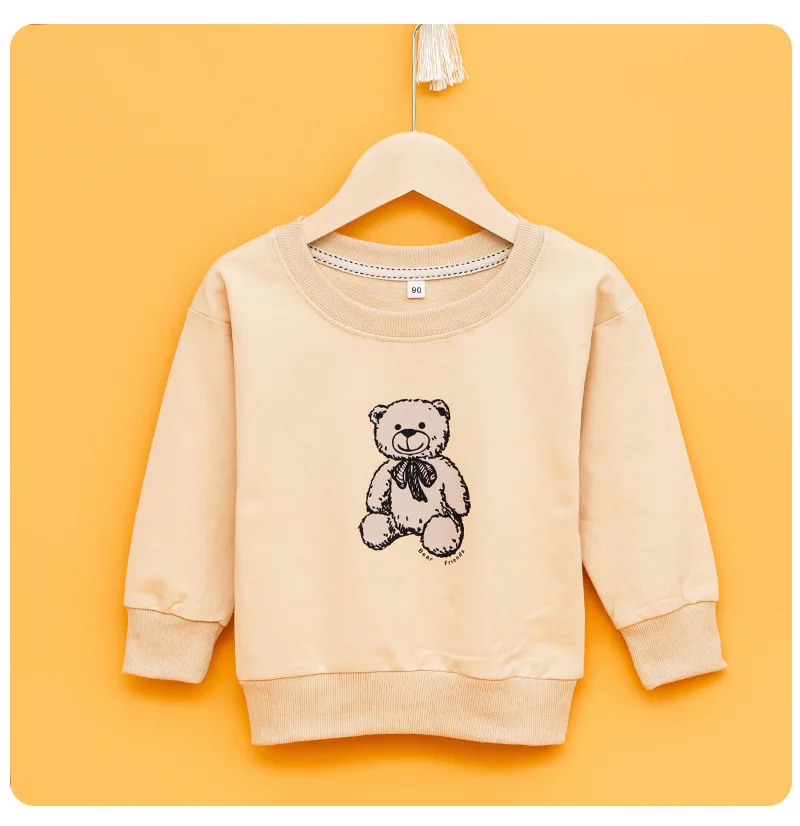 Sudadera informal con estampado de oso para ni&ntilde;os y ni&ntilde;as, Tops de algod&oacute;n de manga larga con cuello redondo, ropa infantil de oto&ntilde;o-2