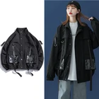 Бомбер женский в стиле хип-хоп, уличная одежда, куртка-бомбер с лентами, Повседневная ветровка в стиле оверсайз, пальто, весна 2021