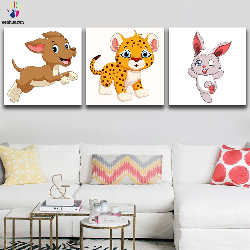 DIY картинки для раскраски по номерам с цветами Мультяшные маленькие животные