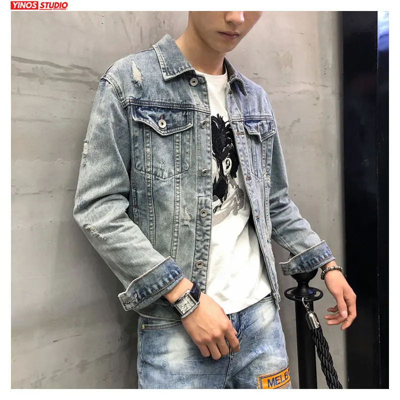 Прямая поставка Уличная Повседневная японская джинсовая куртка с заклепками