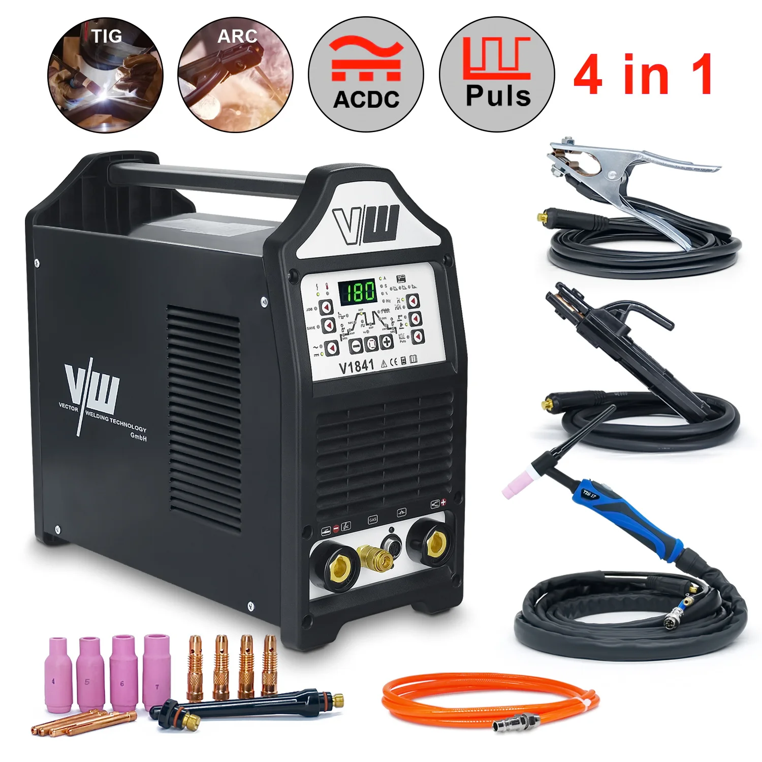 Сварочный аппарат AC / DC TIG 180A импульсный инвертор MMA электрода 170A IGBT алюминий | V1841 - Черная версия.