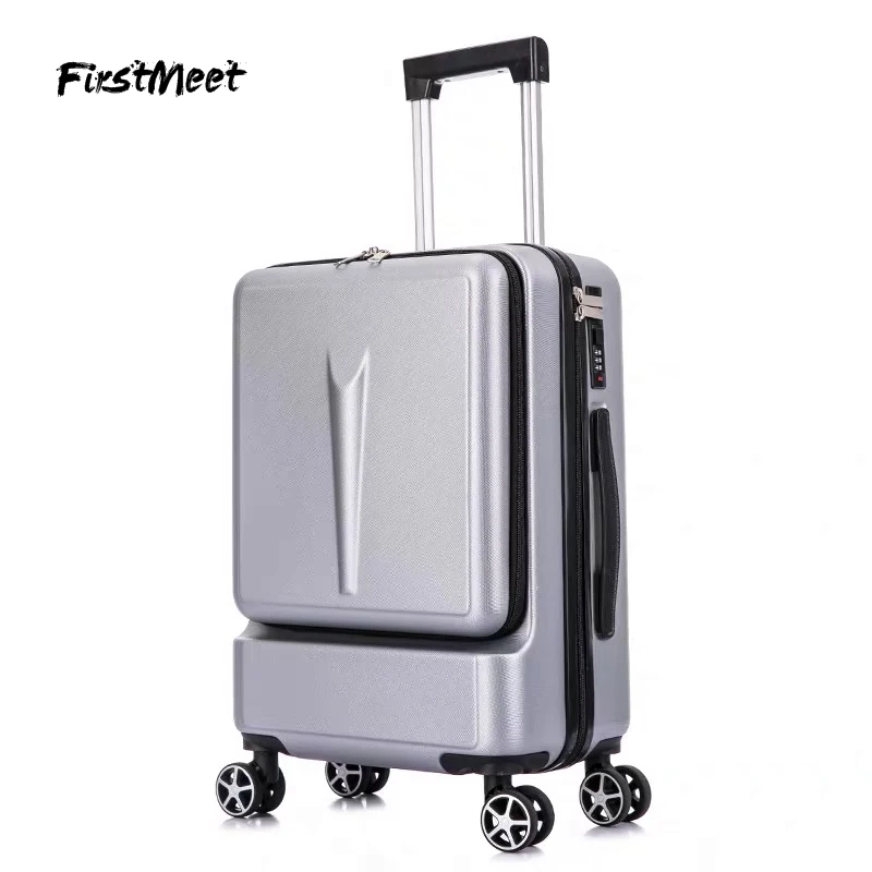 Fashion high quality luggage ins spinner computer bag front opening trolley suitcase 20/24 inch password travel luggage valise