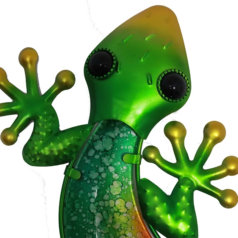 Зеленая металлическая Ящерица Геккон настенное украшение для сада улицы забора