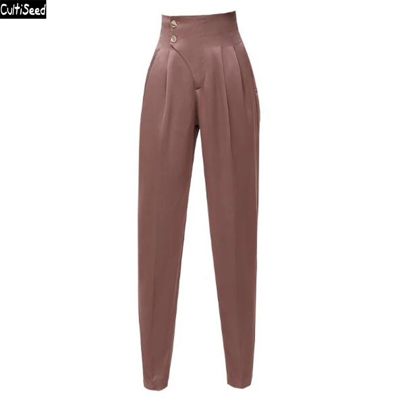 

Cultiseed Women Satin Harem Pants Trousers Female New Fashion High Waist Pleated Ankle Length Pant Office Work Long Party Pants