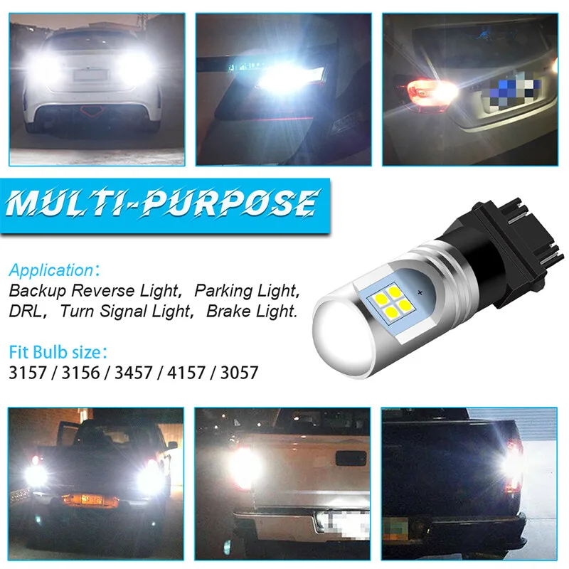 3156/3157 Реверсивный стоп-сигнал автомобиля, указывающий поворот, парковочный светильник лампы DC12-30V белого цвета светодиодный чип светильника обратного хода 2шт вкл.