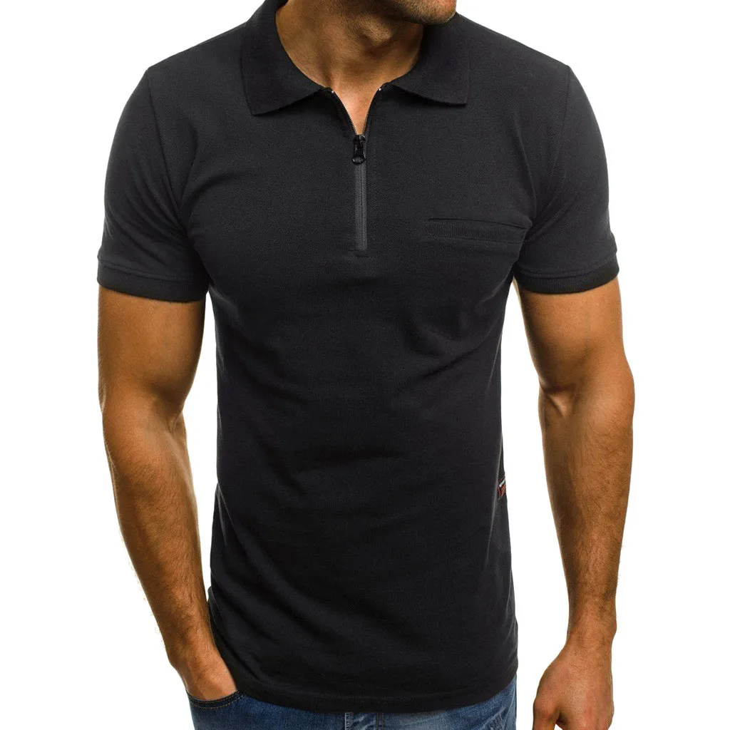 

T-shirts Zip Lapels Casual Solid Color T-shirt Short Sleeve 2021 Bulk Among Us Slim Tight T Shirt Men Beach Blouse Top Camiseta
