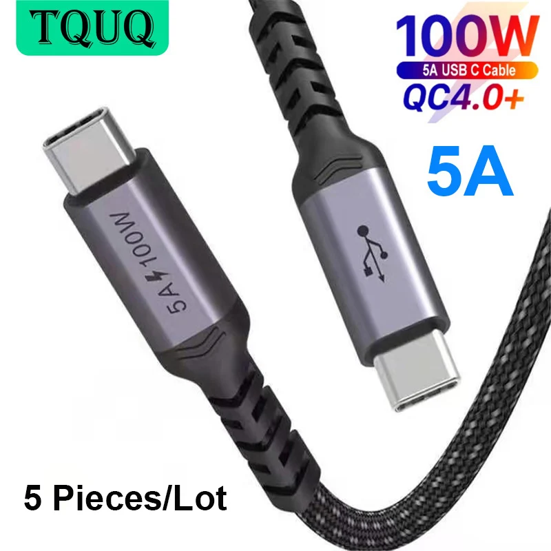 TQUQ оптовая продажа 5 шт./лот USB C кабель 100 Вт 2,0 фута, нейлоновый фотомагнитный кабель, зарядный кабель типа C, шнур для быстрой зарядки (черный)