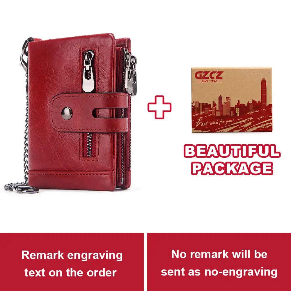 Red-M-Chain-BOX GZCZ,, мужской кошелек с гравировкой, натуральная кожа, короткий, мужской кошелек на молнии, для монет, Poucht, мужские кошельки, тонкая сумка для денег, Portomonee - Цвет: Red-M-Chain-BOX