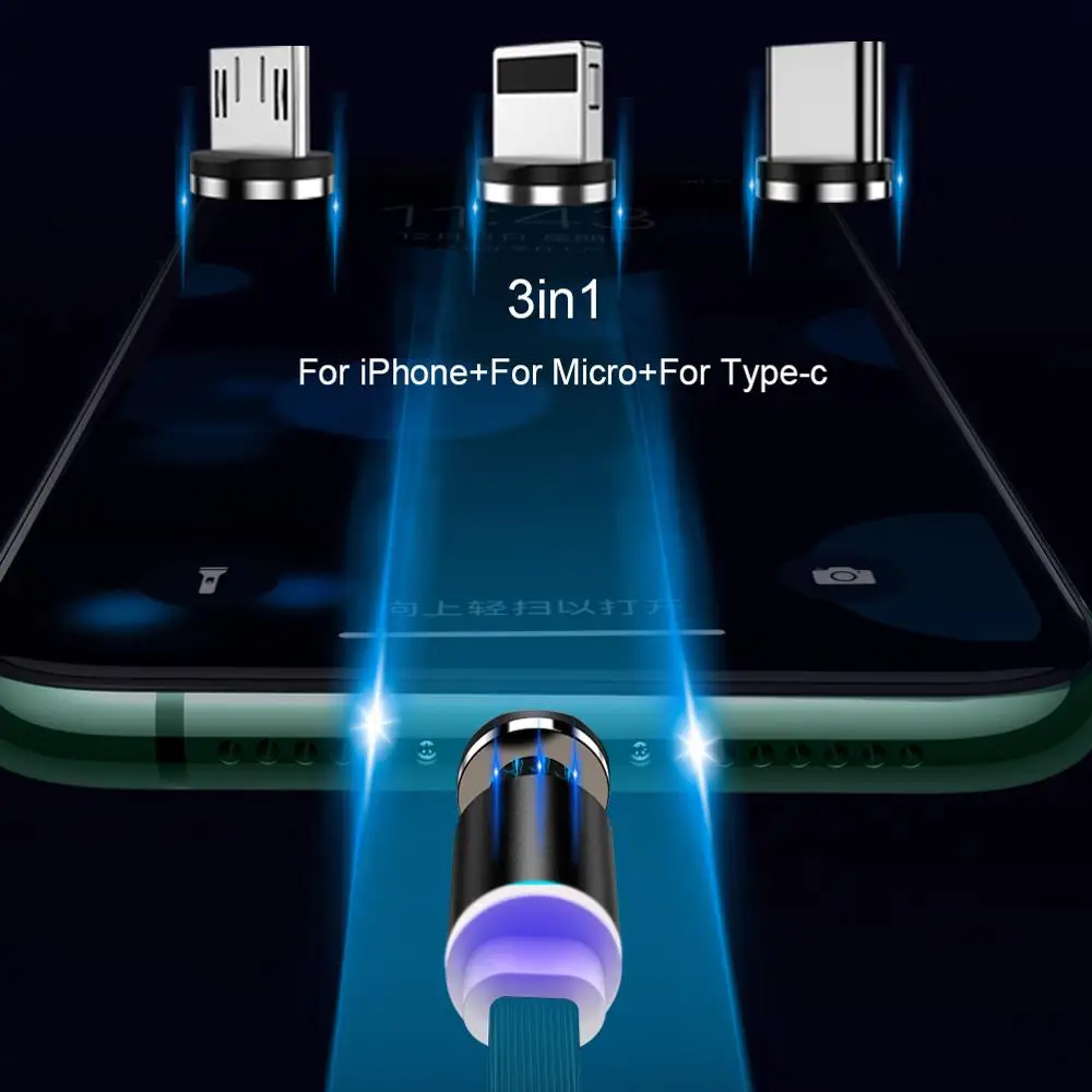 3 in 1 Magnetic USB Cable Charging Type C Micro For iPhone 13 12 11 Pro Max Xiaomi Huawei Samsung Fast | Мобильные телефоны и