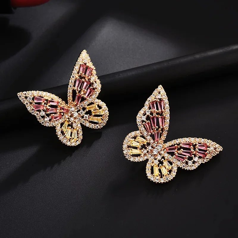 

Fashion Hiphop Butterfly Resizable Rings For Women Hollow micro inlaid CZ rose gold butterfly ring female adjustable finger ring