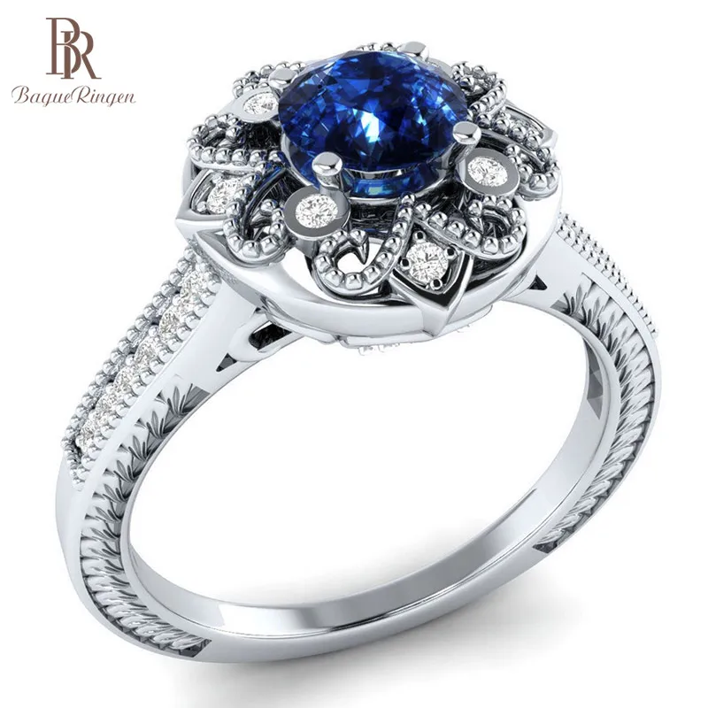 Bague Ringen, креативный цветок, моделирование, простое серебро 925, ювелирное изделие, женское кольцо с сапфиром, Ziron, помолвка, юбилей, свидания