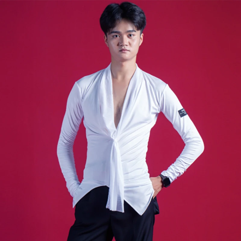 Сексуальный Мужской Топ для латинских танцев танго Самба ча Румба рубашки