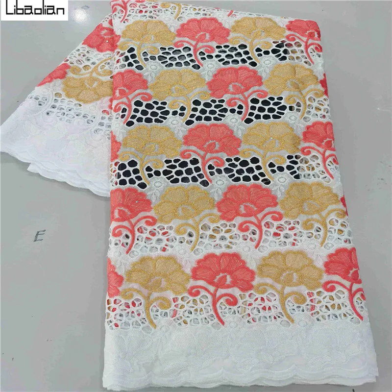 

New French African Lace Fabric 2020 High Quality 100% Cotton Nigerian Lace Fabric 5Yards/Lot For Women Wedding Dresses G28-14