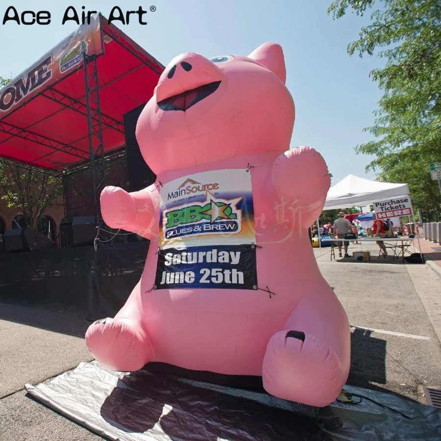 Гигантская надувная розовая свинья 5 м мультяшная модель свиньи сидящая на земле