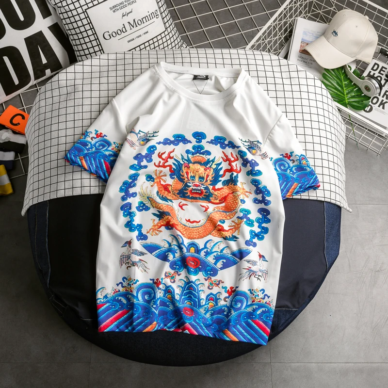 Футболка с 3D-принтом китайского дракона для мужчин и женщин винтажный Топ в стиле