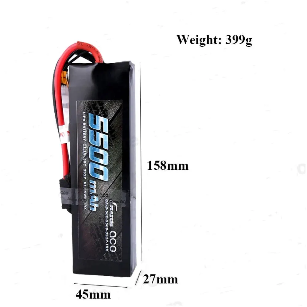 Gens ace-Paquete de bater&iacute;a de 5000mAh, 5500mAh, 11,1 V, 3S, 50CLiPo, con Deans y conector XT60 para coche teledirigido Traxxas 1/10 1/8-2
