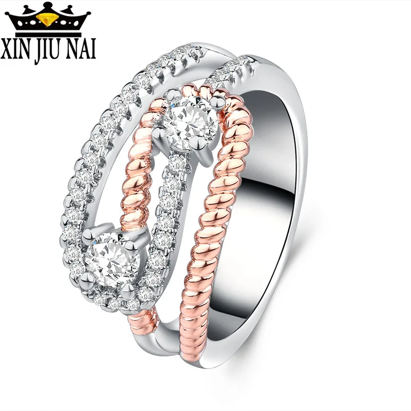 

925 anillos silver Twist Silver Rose Gold Ring Wedding Rings for Women Zircon Bridal Rings Cubic Zirconia Engagement Ring Bague