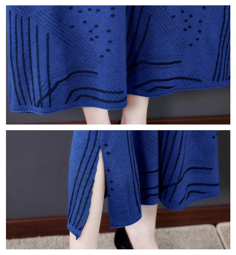 

Women Autumn Winter Sweater Knitted Dresses Women Fashion Turtleneck Long Sweater Dress Ladies Warm Split Sweater Dress