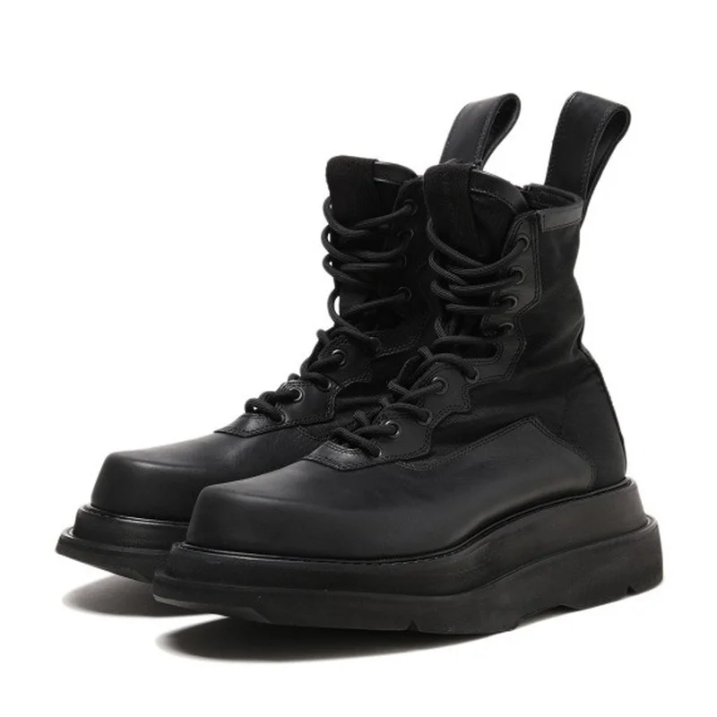 

100% Genuine Leather Thick-soled Boots Men's Martin Boots Men's Fashion Leather Shoes Mid-cut Short Boots Couple Military Boots