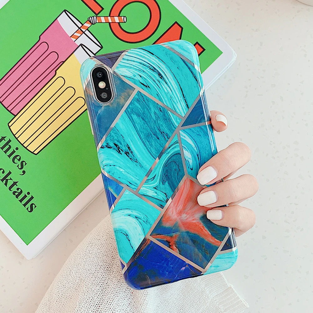 Чехлы для телефонов с геометрическим мрамором для iPhone 6, 6s, 7, 8 Plus, X, XR, XS, 11 Pro, мягкая Гальваническая задняя крышка, чехол - Цвет: n