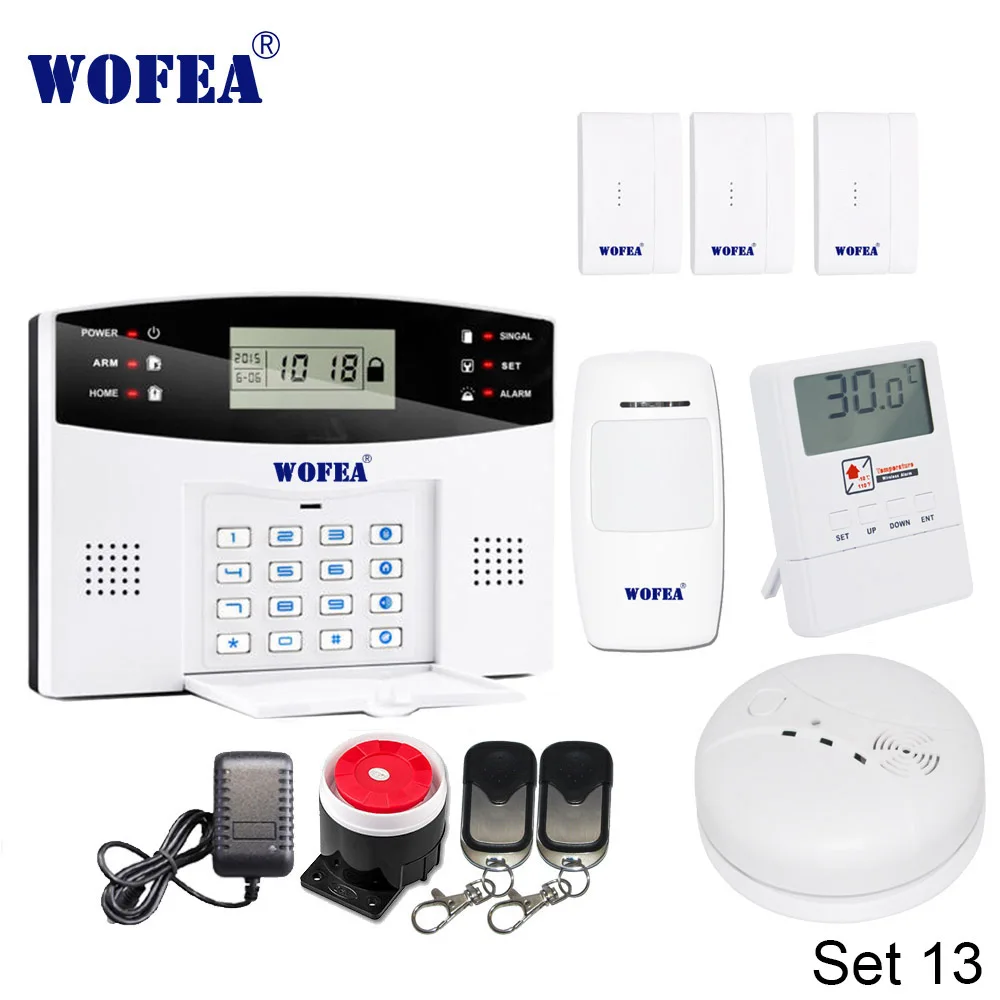 Set 13 Wofea IOS Android APP управление беспроводной домашней безопасности GSM сигнализация Система Двусторонняя Интерком SMS уведомление для отключения питания - Цвет: Set 13