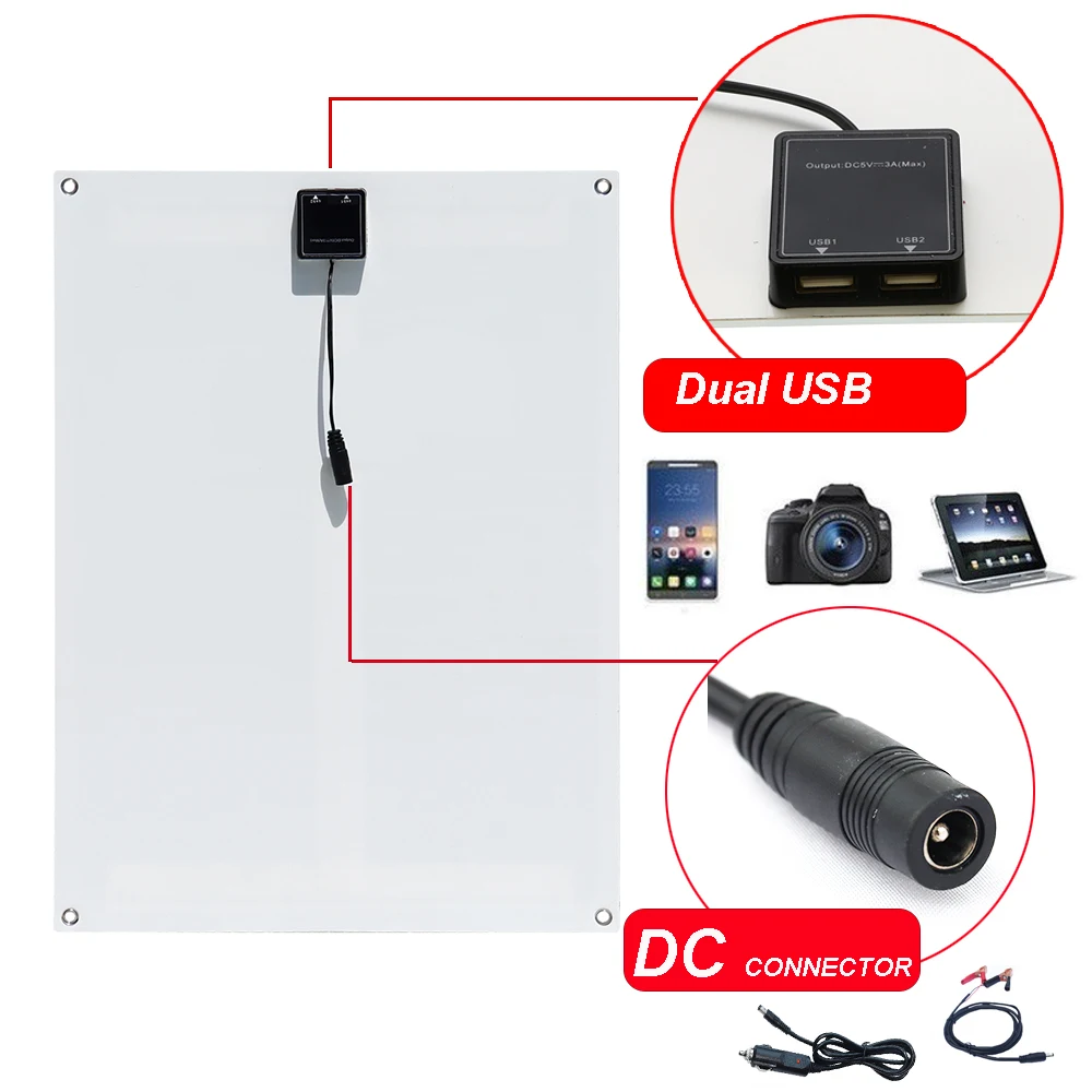 Продажа Солнечная панель 12 В 5 в с двойным USB 30 Вт, гибкое зарядное устройство для солнечной батареи, фотоэлектрическая домашняя система для автомоби...