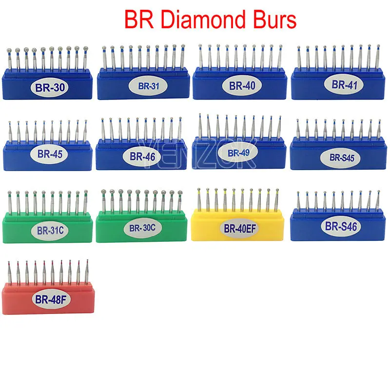 10pcs/Box Dental Diamond Burs FG High Speed Drill Bit for Teeth Polishing BR-31 BR-40 BR-30C