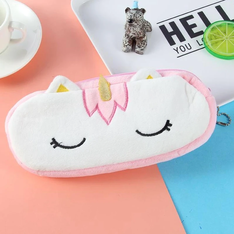 Милый чехол для карандашей с единорогом девочек и мальчиков плюшевый школьного