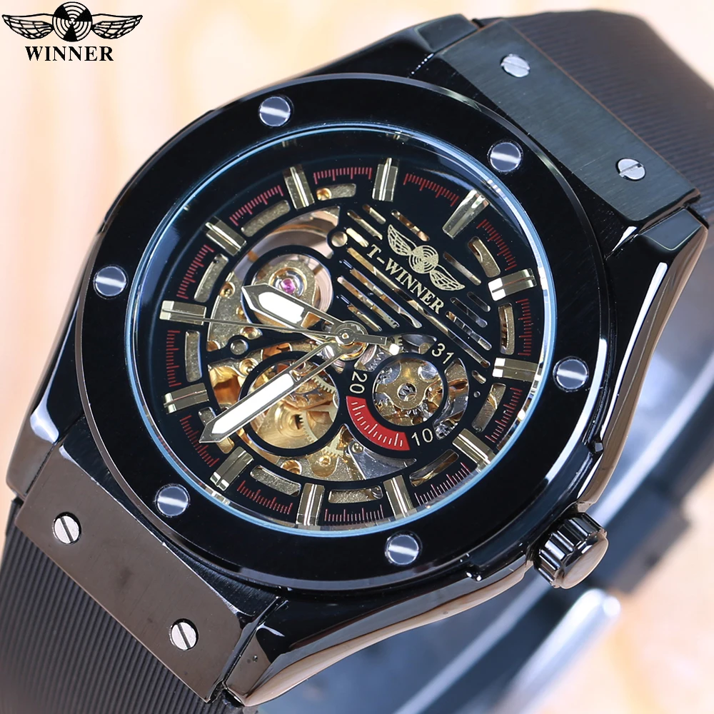 

WINNER Watches Mens 2021 Automatic Mechanical Skeleton Watch Men Luxury Top Brand Wristwatch Glow Male Clock montre homme luxe
