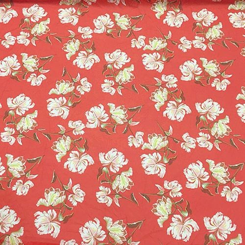 Прозрачная Шелковая марлевая ткань с цветочным принтом на красном SCG336 | Дом и сад