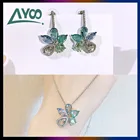 Модные ювелирные изделия SWA, оригинальное очаровательное простое цветное ожерелье в виде цветка с кристаллами, синий цвет, набор сережек, романтический подарок