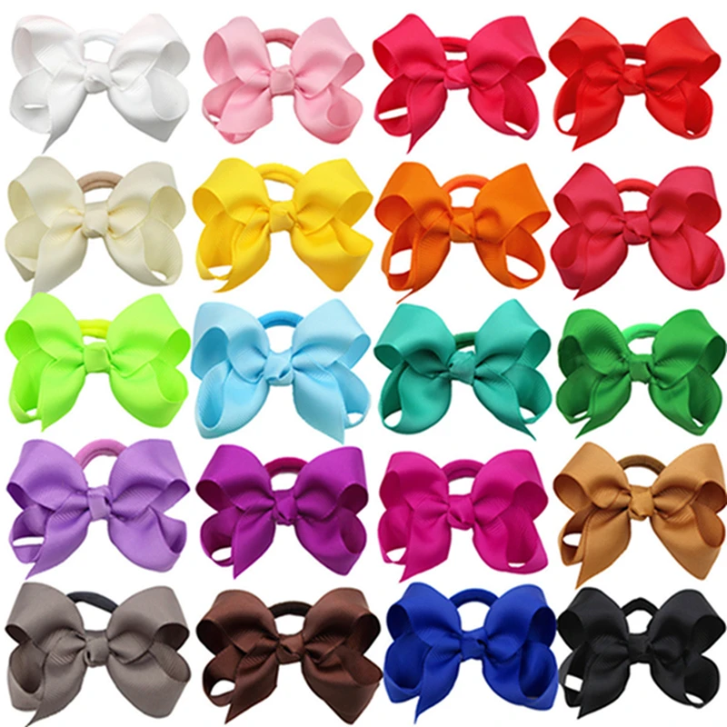 10pcs/lot 8 CM Fashion Handmade Grosgrain Ribbon Bows Baby Girls Hair Rope Solid Color Bowknot Elastic Hairband Kids Headwear