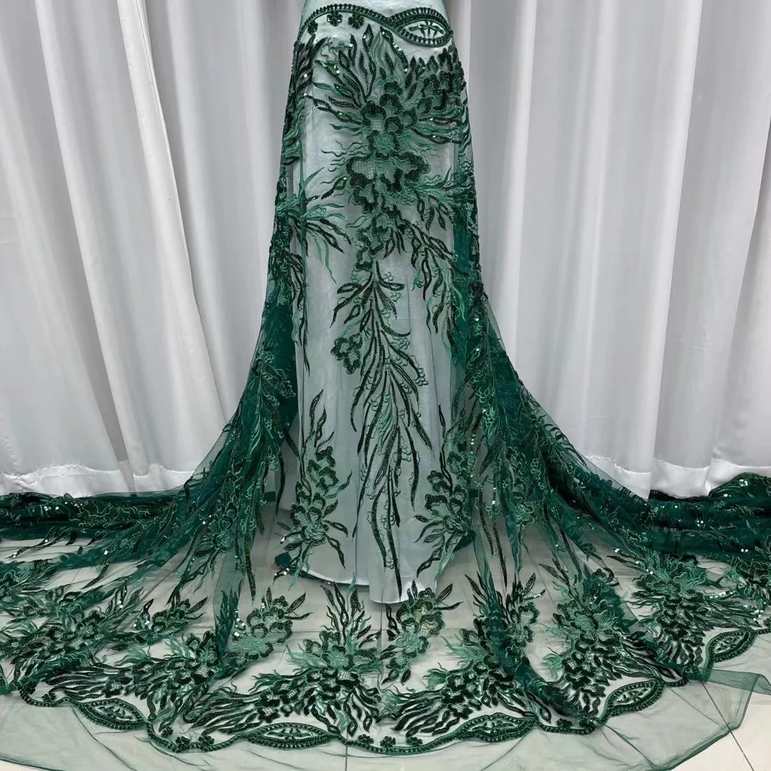 

2021 Роскошные блесток вышивка Французский сетки кружева Лидер продаж в африканском стиле кружево ручной работы из бисера зеленая юбка Тюлевая сетчатая кружевная ткань J4710