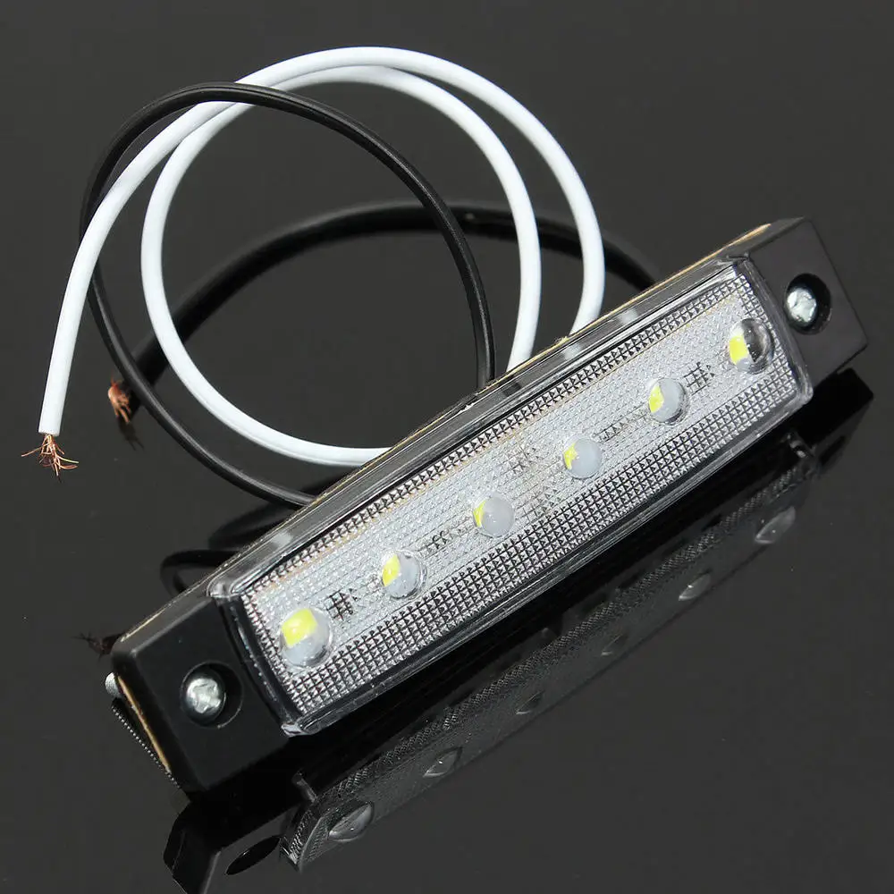 

10Pcs White 12V 6 LED Side Marker Indicators Lights Lamp Bar Truck Trailer Lorry 6LED Truck Side Light