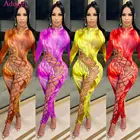 Женский комбинезон с принтом в виде галстука Adogirl, комбинезон на шнуровке с длинным рукавом и боковыми отверстиями, узкие брюки, комбинезон для ночного клуба