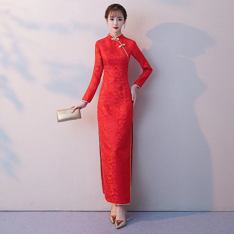 Сексуальное китайское платье Ципао женское длинное свадебное красное Cheongsam кружевное платье Восточный стиль платья традиционное вечернее платье