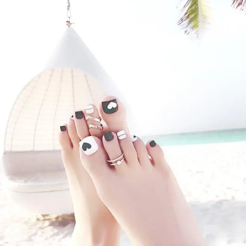 24 шт листьев и рисунком маргаритки ногти для ног &quotфранцзуский маникюр&quot Летнее