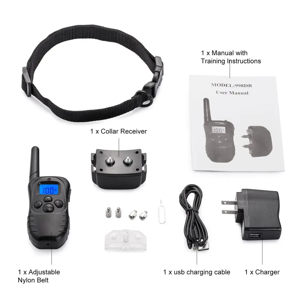 

Electric LCD Dog Training Collar Pet Remote Control Waterproof Rechargeable for All Size Shock Vibration Sound 998DR-1