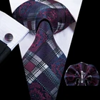Hi-Tie бордовый фиолетовый клетчатый Шелковый Свадебный галстук для мужчин Hanky Cufflink подарок мужской галстук Gravata модный дизайн бизнес Прямая поставка