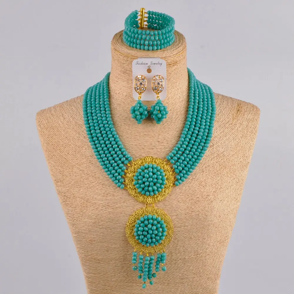 

aqua blue african jewelry set crystal necklace nigerian wedding jewelry sets for women 6CLS01
